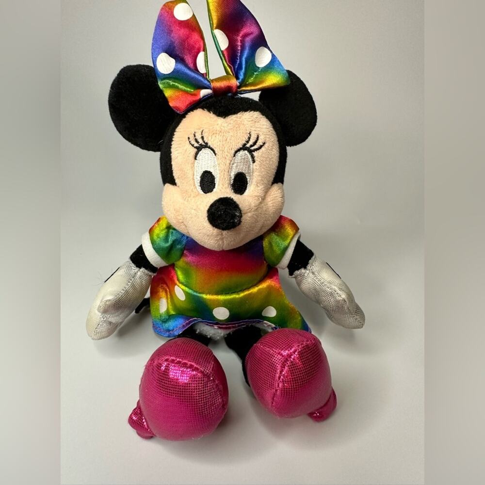 Disney TY Tie-dye Rainbow Minnie Mouse Plush Beanie Stuffed Animal Toy 9"